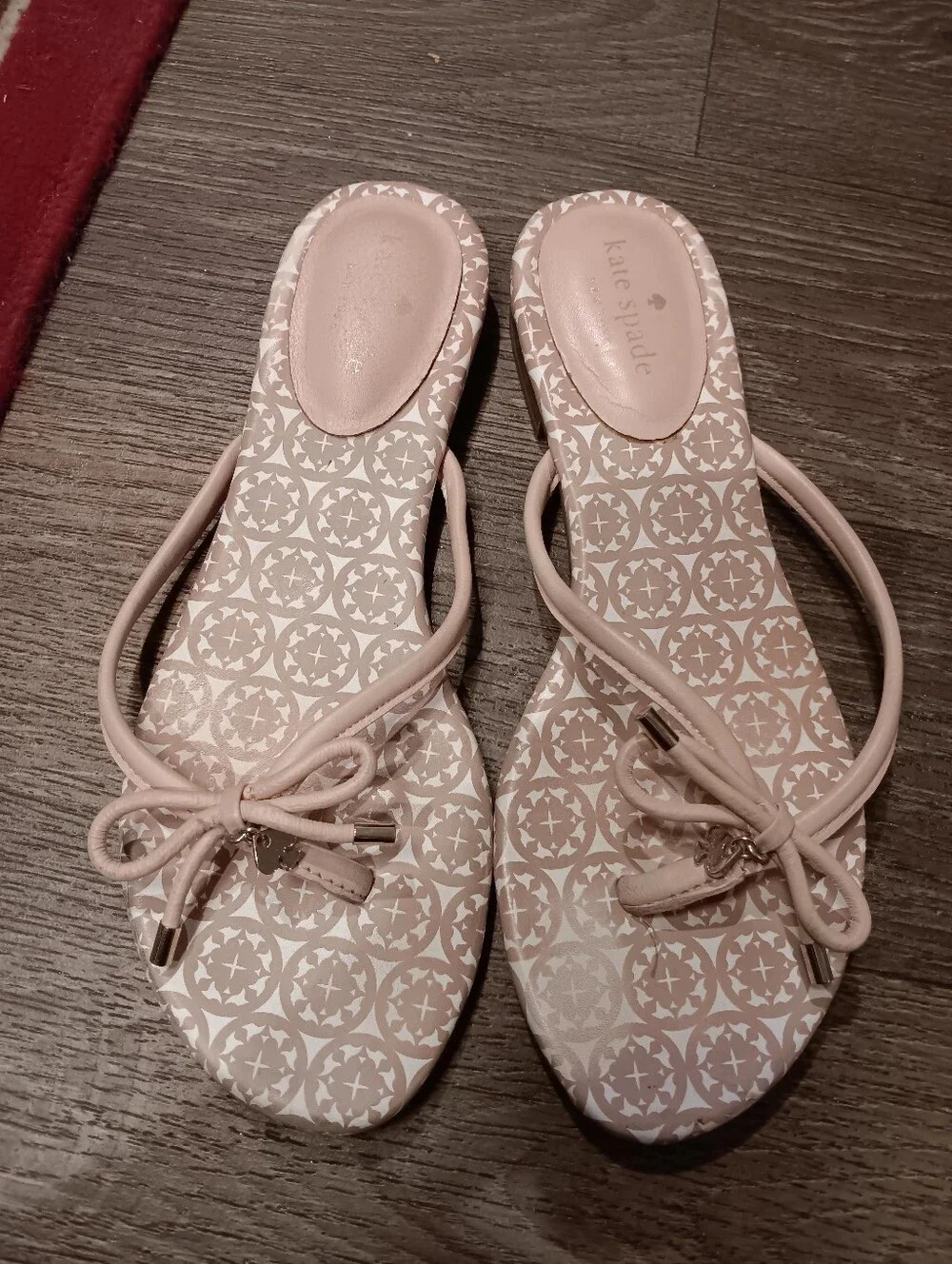 kate spade blush pink patterned bow sandals